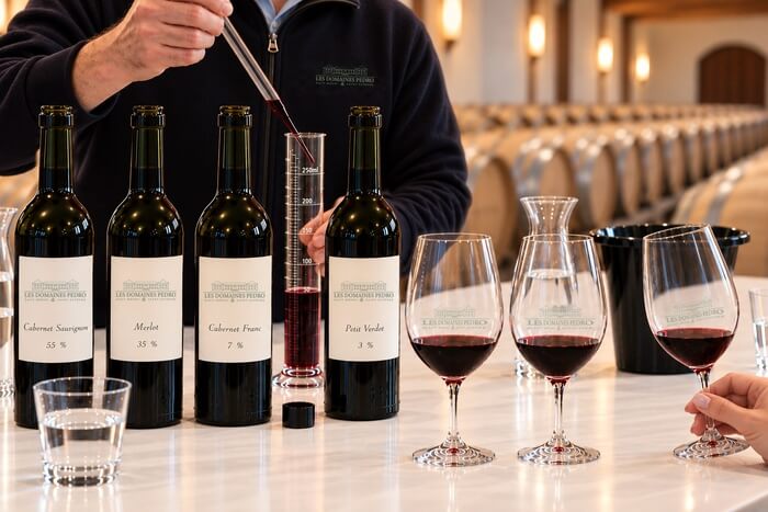 Blending of Médoc and Saint-Estèphe red wines from Domaines Pedro.
