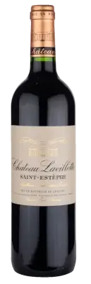 Bouteille de vin rouge millésimé du Château Lavillotte, domaine viticole du vignoble bordelais, à Saint-Estèphe.