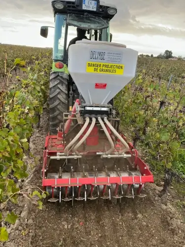 Preparing the soils of the Domaines Pedro Bordeaux vineyard, HVE certified.